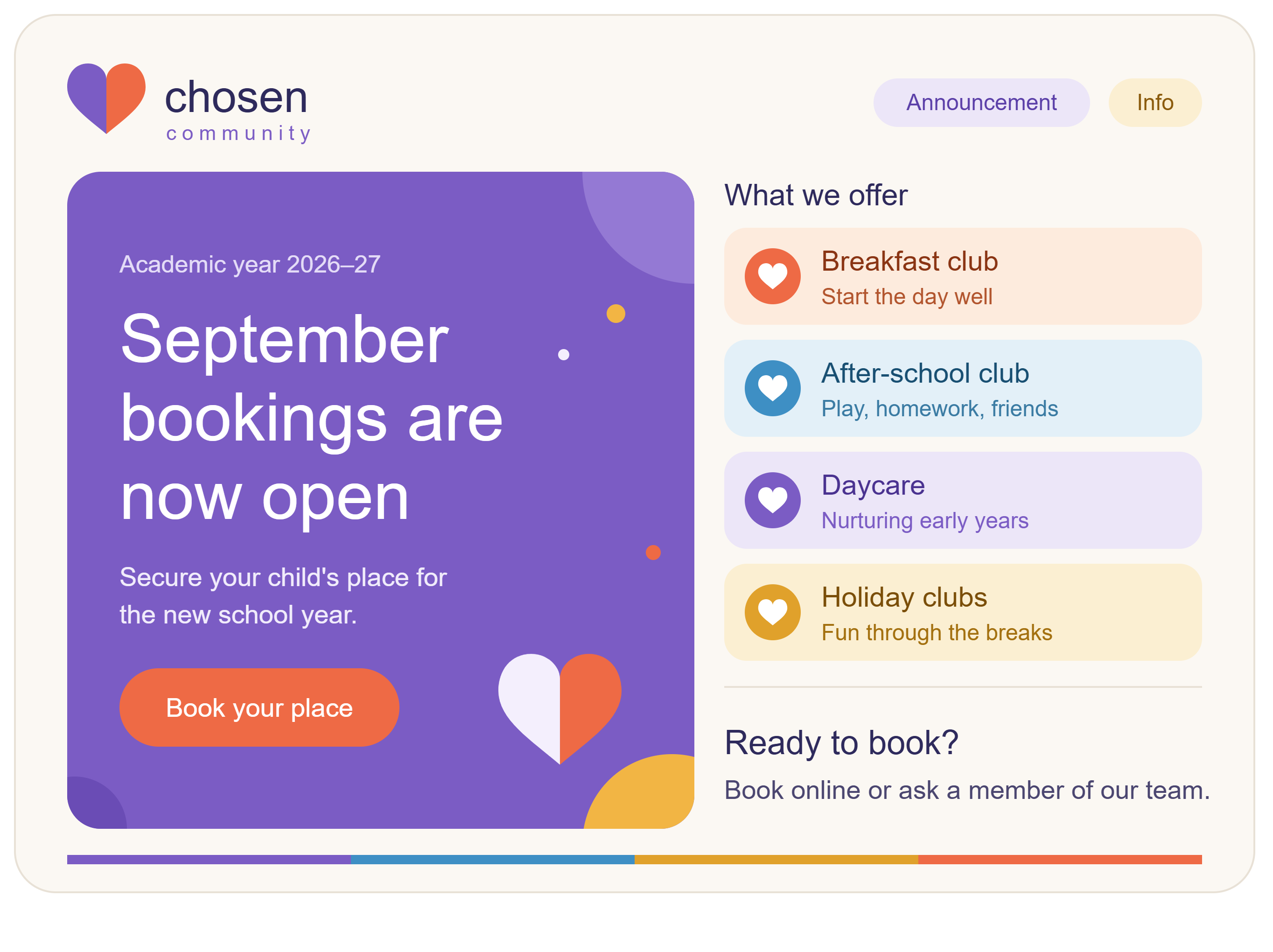 September academic-year bookings are now open!